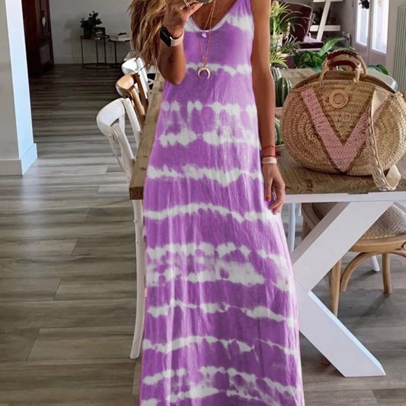 swimwear Other - V-Neck Beach Maxi Sun Blue Cover Up Tie Dye Purple
